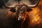 Close-up of fiery bull on vibrant crypto trading concept, showing market volatility and excitement