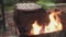 Close-up of fire, bonfire, coals in a barbecue in the summer at the cottage