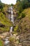 Close-up of the first waterfall on the route of the Three waterfalls in Cerler in the Benasque valley in the Aragonese Pyrenees