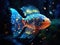 A close up of a fish in a tank, celestial fantasy fish deep in ocean.