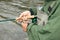 Close up of fisherman hands, reel, rod and line