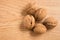 Close up of five walnuts