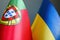 Close-up of the flags of Portugal and Ukraine.