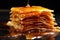 close-up of flaky, golden layers in a baklava piece