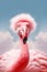 Close up of flamingo with weird hairdow on it's head. Generative AI