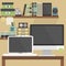 Close up of flat, modern, and stylish working place