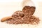 Close up flax seed in wooden spoon , super food with hight of a