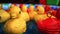 Close up of floating yellow rubber duckies. HD