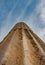 Close up fluted column in Ephesus, Turkey. Clear sky background