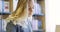 Close-up of a focused female student working in the school library