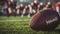 Close-Up Football on Field with Players in Preparation