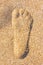 Close up of footstep in sandy on the beach