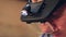 Close-up of the foreman\'s face, the man lowers the goggles with his hand.