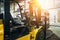 Close up of Forklift Truck inside warehouse or factory or logistics company