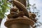 Close-up of fountain decorated with dolphins in square at Bananal.