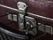 Close-up fragment of locks and fasteners on the vintage leather