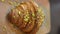 Close up french croissant with pistachio nuts