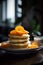 Close up of fresh american pancakes with orange, created with Generative AI technology.