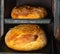 Close-up of fresh artisanal bread baked in the oven in cooking and eating concept. Homemade baking