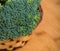 Close up on Fresh broccoli solated in basket on wooden background