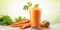 close up of Fresh Carrot Juice with vegetables, copy space