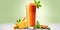 close up of Fresh Carrot Juice with vegetables, copy space