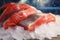 Close-up of fresh chilled fish. Trout or salmon fillet. Red fish ready to eat