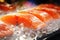 Close-up of fresh chilled fish. Trout or salmon fillet. Red fish ready to eat