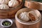Close up of fresh delicious baozi, Chinese steamed meat bun