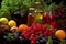 close-up of fresh fruit and herbs for schnapps making