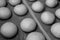 Close-Up of fresh Hamburger Buns, dough. bakery products. production and cooking. Black and white