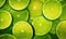 Close-up of fresh lime slices with cascading water droplets, highlighting vibrant green hues. Created by AI