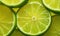 Close-up of fresh lime slices with cascading water droplets, highlighting vibrant green hues. Created by AI