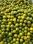 Close up of fresh mix yellow and green lemon stock in shining dayLots of bright green limes in supermarket.Macro photo green limes