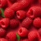 Close up of fresh, ripe raspberries isolated on vibrant red background high quality image