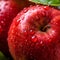 Close-up of a fresh ripe red apple with water drops. AI-generated.