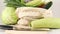 Close up of Fresh vegetables in eco friendly zero waste shopping on cutting board and fresh and organic vegetables in shopping bag