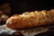 close-up of freshly baked baguette, with golden crust and chewy interior