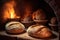 close-up of freshly baked bread in clay oven