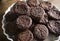 Close up of freshly baked chocolate cookies