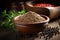 Close-up of Freshly Ground Black Pepper in the Wooden Bowl. AI Generated