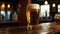 Close-up of a freshly poured glass of light beer