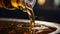 Close-up of a freshly poured glass of light beer with foam on a bar counter