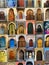 Close up of fridge magnets showing doorways, Essaouira, Morocco