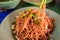 Close up of fried bee hoon with spring onions