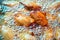 Close up fried chicken wings in boiling oil