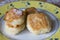 Close up fried fritters or oladushki on the plate