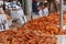 Close up of fried prawns or shrimp for sale at a stall at Mercado Ver o Peso, Belem, State of Para, Amazon region, Brazil, South