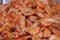 Close up of fried prawns or shrimp for sale at a stall at Mercado Ver o Peso, Belem, State of Para, Amazon region, Brazil, South