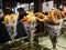 Close up of fried squid, calamari and shrimp in bags at Mercado de San Miguel in Madrid, Spain.